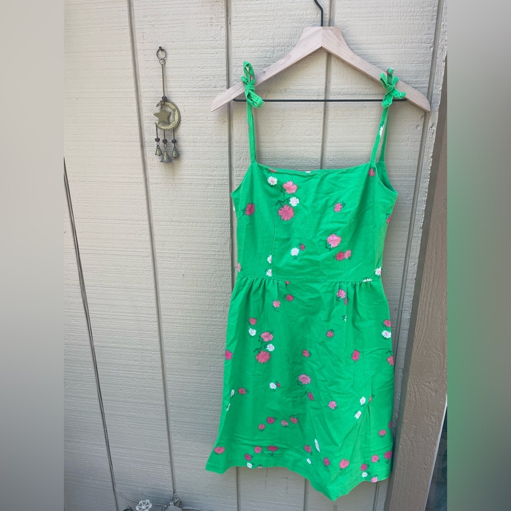 Vintage 60s Hawaiian Green Floral Cotton Sun Dress